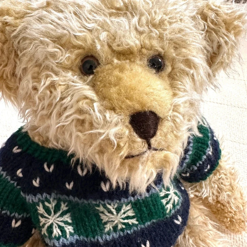 VTG Teddy Bear Plush Fair Isle Sweater Shaggy Tan Yang Jee Cottage Holiday 16